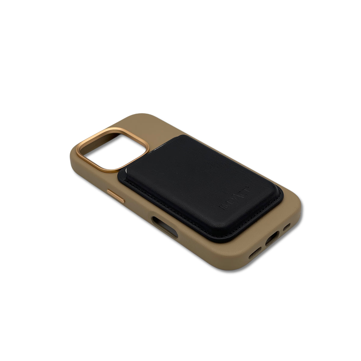 Vegane Maislederhülle sand + veganes MagSafe Wallet schwarz im Set